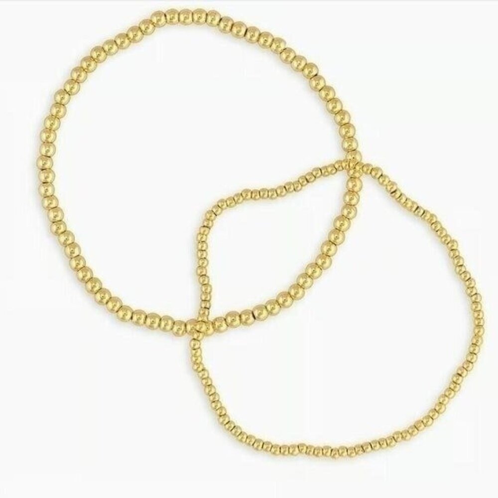 Bundle Set of 2 Waterproof stretch Gold Bead Bracelets Stacking Bracelets